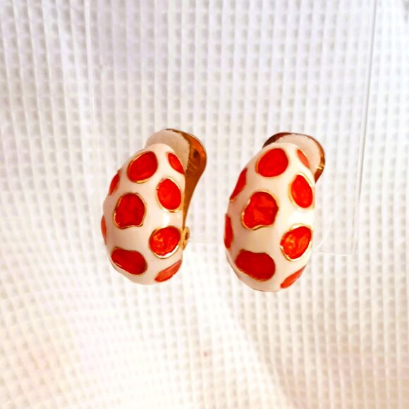 Kenneth Jay Lane Earrings Enamel Giraffe Design Gold & Orange Clip On KJL - Picture 6 of 8